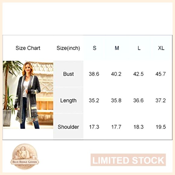 Long Open Front Cardigan Sweater with Tassel Fringe, 100% Acrylic - Picture 6 of 7